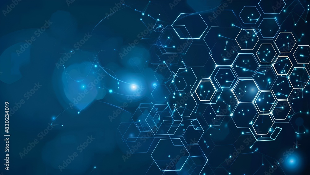 Poster abstract technology background with a hexagon pattern and connection lines, depicting a digital netw