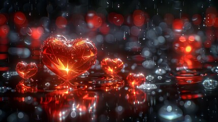 Heart-shaped balloons in the sky for valentines day celebration, romantic wallpaper