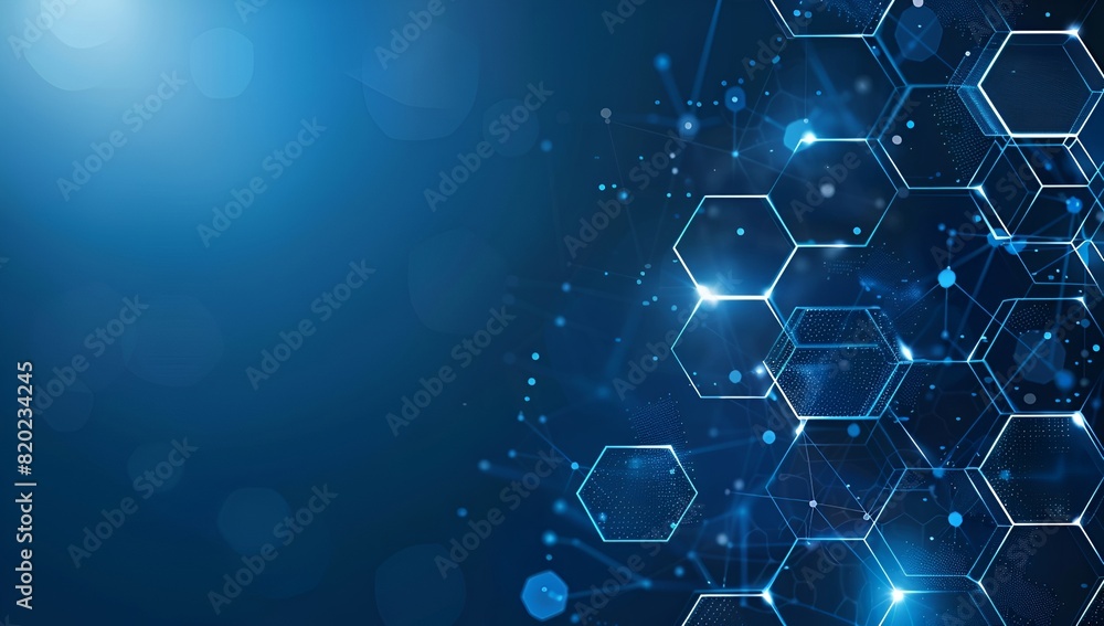 Poster abstract technology background with a hexagon pattern and connection lines, depicting a digital netw