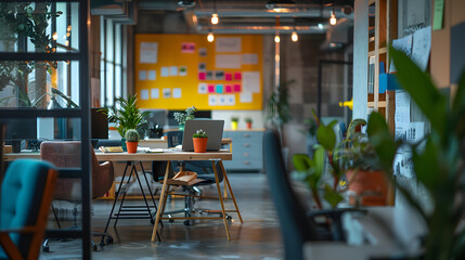Open-plan office with a dedicated brainstorming corner.