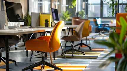 Open-plan office with a focus on geometric designs.