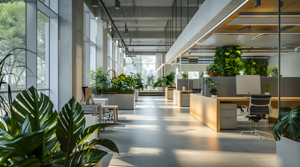 Open-plan office with an eco-friendly and sustainable focus.