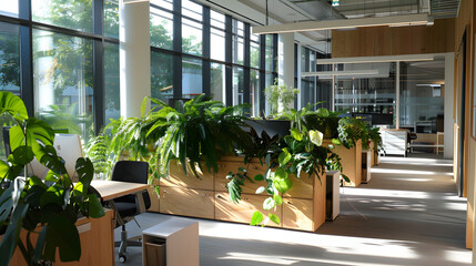 Open-plan office with an eco-friendly and sustainable focus.
