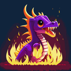 Naklejka premium Baby fire dragon or dinosaur cute characters isolated vector. Fairytale monsters.