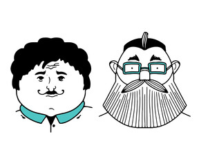 Hand-drawn funny character, the face of a young man with glasses, vector illustration, doodle people face, hand drawn