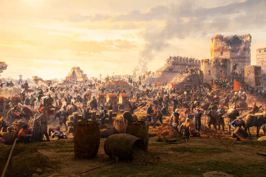 Istanbul, Turkey - 19 April, 2022: Panorama Museum 1453. Fall of Constantinople in 1453. Captured by Mehmet.