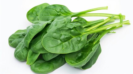 Deep Green Spinach Leaves, Fresh and Vibrant, on a Stark White Background