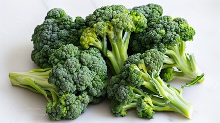Luminous Green Broccoli, Fresh and Healthy, on a Pure White Surface