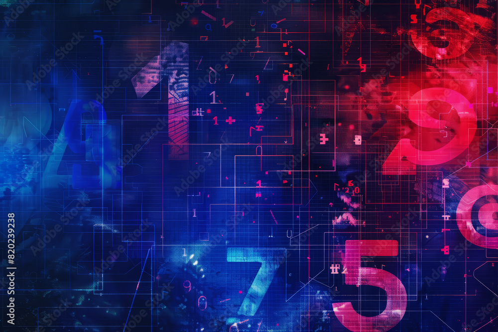 Poster digital data stream in virtual space. abstract background with mathematical symbols and digits in cy