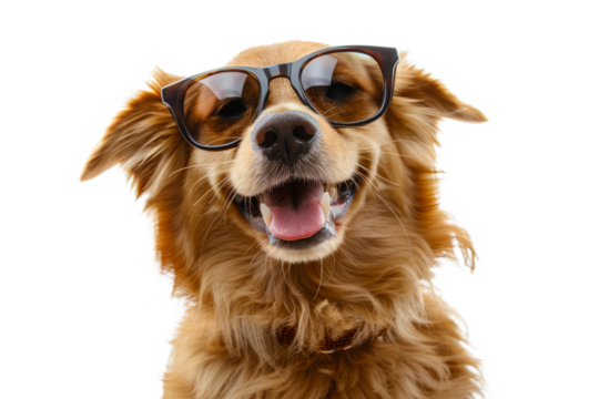 Funny dog wearing sunglasses isolated on white background. Stylish animal portrait