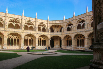 Fototapeta premium Mosteiro dos Jerónimos de Santa Maria de Belém, It is a former monastery of the Order of Saint Jerome and is located in the Belén neighborhood, and Igreja de Santa Maria de Belém in Lisbon, Portugal.