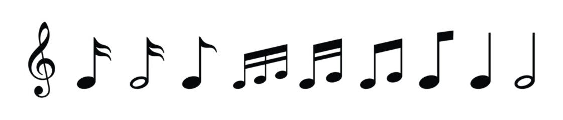 Music notes icon set. Music notes symbol. Musical key signs. Eighth note symbol for apps and websites, vector illustration