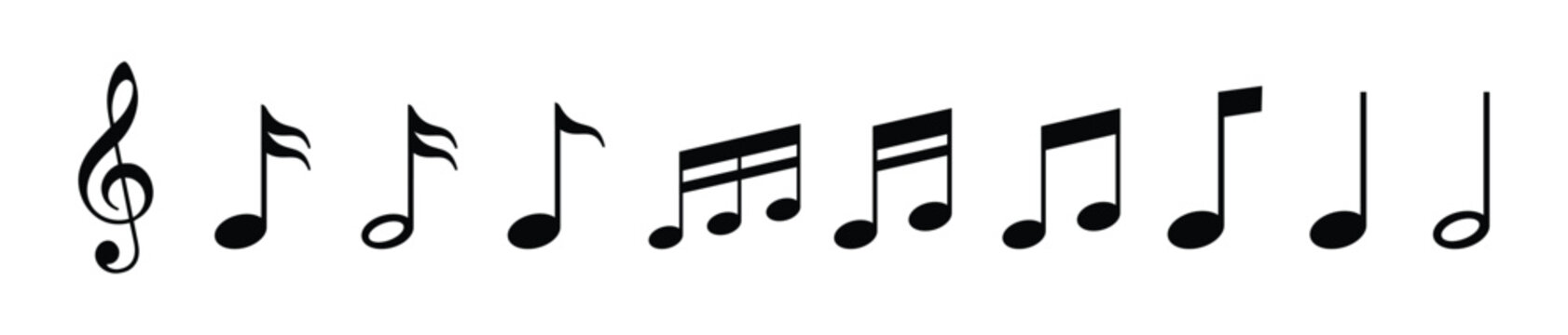 Music notes icon set. Music notes symbol. Musical key signs. Eighth note symbol for apps and websites, vector illustration