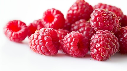 Vibrant Red Raspberries, Rich and Inviting, Against a White Canvas
