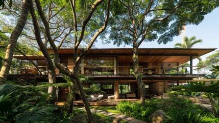 Eco-Friendly Wooden Retreat Amid Green Spaces AI Generated.