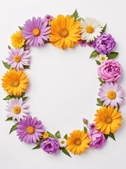 Obraz premium A vibrant square frame composed entirely of colorful flowers. Perfect for framing photographs, invitations, greetings cards or any other creative project.