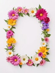 Obraz premium A vibrant square frame composed entirely of colorful flowers. Perfect for framing photographs, invitations, greetings cards or any other creative project.
