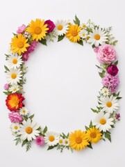 A vibrant square frame composed entirely of colorful flowers. Perfect for framing photographs, invitations, greetings cards or any other creative project.