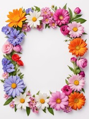 Obraz premium A vibrant square frame composed entirely of colorful flowers. Perfect for framing photographs, invitations, greetings cards or any other creative project.