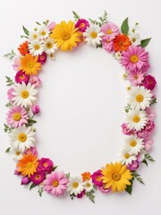 A vibrant square frame composed entirely of colorful flowers. Perfect for framing photographs, invitations, greetings cards or any other creative project.
