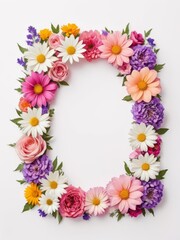 Fototapeta premium A vibrant square frame composed entirely of colorful flowers. Perfect for framing photographs, invitations, greetings cards or any other creative project.