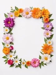 Obraz premium A vibrant square frame composed entirely of colorful flowers. Perfect for framing photographs, invitations, greetings cards or any other creative project.