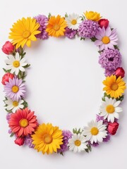 Obraz premium A vibrant square frame composed entirely of colorful flowers. Perfect for framing photographs, invitations, greetings cards or any other creative project.