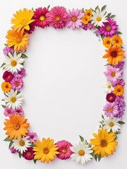 Obraz premium A vibrant square frame composed entirely of colorful flowers. Perfect for framing photographs, invitations, greetings cards or any other creative project.