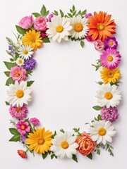 Obraz premium A vibrant square frame composed entirely of colorful flowers. Perfect for framing photographs, invitations, greetings cards or any other creative project.