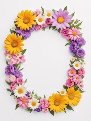 Fototapeta premium A vibrant square frame composed entirely of colorful flowers. Perfect for framing photographs, invitations, greetings cards or any other creative project.
