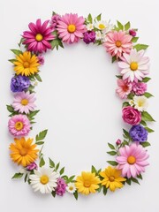 Obraz premium A vibrant square frame composed entirely of colorful flowers. Perfect for framing photographs, invitations, greetings cards or any other creative project.