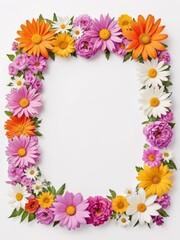 Obraz premium A vibrant square frame composed entirely of colorful flowers. Perfect for framing photographs, invitations, greetings cards or any other creative project.