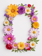 Obraz premium A vibrant square frame composed entirely of colorful flowers. Perfect for framing photographs, invitations, greetings cards or any other creative project.