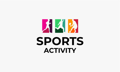 Sports activity logo design idea, running, long tennis football  icon