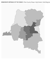 DR Congo plain country map. High Details. Solid Regions style. Shape of DR Congo. Vector illustration.