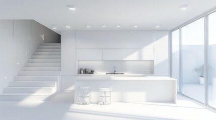 Minimalist white kitchen: sleek, inviting, and clutter-free.