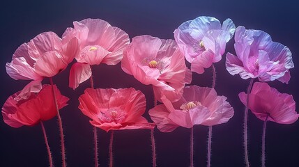   A collection of pink and purple blossoms against a dark canvas and a blue backdrop, with another image featuring pink and purple flowers on a black background