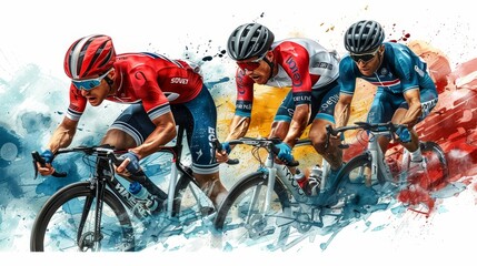 Cyclist racing downhill in vibrant forest setting during engaging road bike sport event