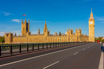 Big Ben with Houses of Parliament from Westminster bridge, London, UK