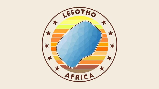 Lesotho intro video. Badge with the circular name and map of the country in low poly tech geometric style. Beautiful country round logo animation.