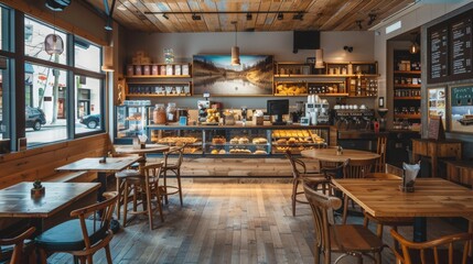 Fototapeta premium Bakery shop and modern caffee design, AI generated