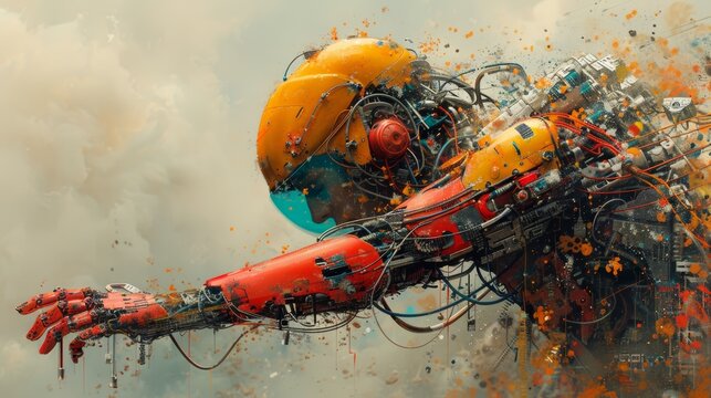 Cyborg Warrior in an Intense Futuristic Battle Scene.