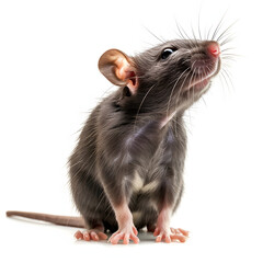 Blue baby rat sitting up side ways. looking to the side up and away from camera. isolated cutout on a  isolated on white background, isometry, png
