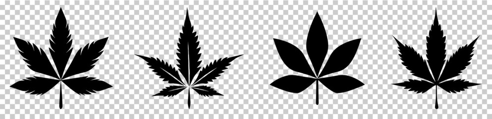 Set of cannabis leaf icons. Vector illustration isolated on transparent background