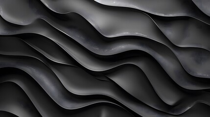 3d render Abstract black wave on dark background. Premium black wave papercut background design with diagonal wave line pattern.