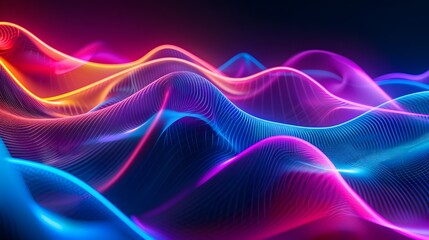 Wavy pink, purple, blue, orange, yellow wallpaper background. 3d abstract wallpaper. Liquid metal rainbow waves banner. 3D colorful gradient background 3D render