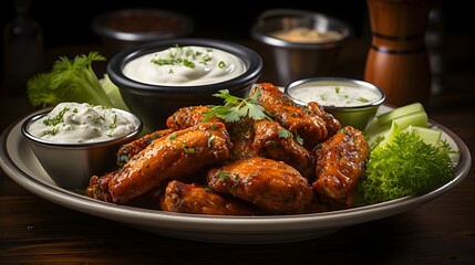 Fototapeta premium Buffalo wings with blue cheese dressing