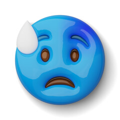 Fototapeta premium 3D sad sweat face emoji with shadow, alpha channel PNG 