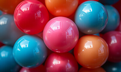 Close-up of bright balls of different colors.