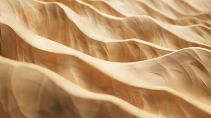 Obraz premium The image is of a sandy beach with a wave-like pattern. The sand is brown and the waves are smooth and gentle. Scene is calm and peaceful, as if one is standing on a beach